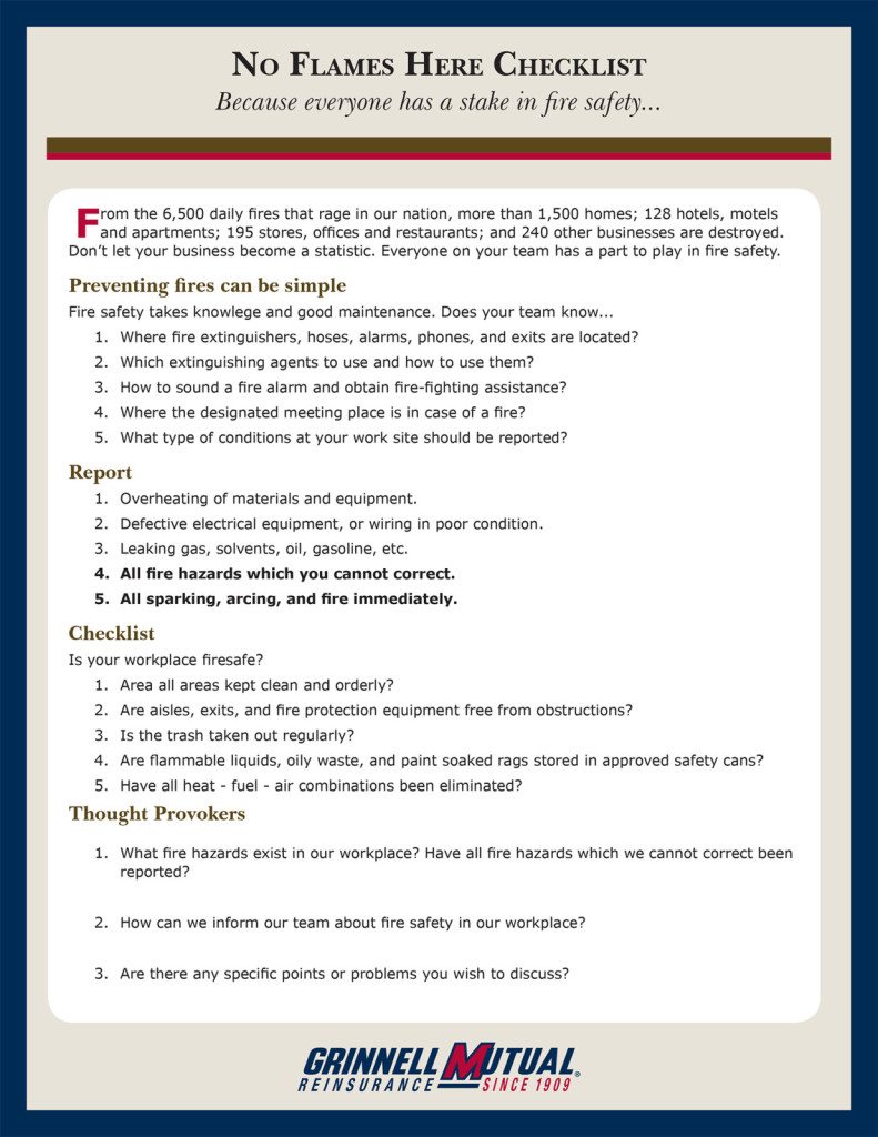 Fire Safety Checklist For Businesses Pardridge Insurance Agency Inc